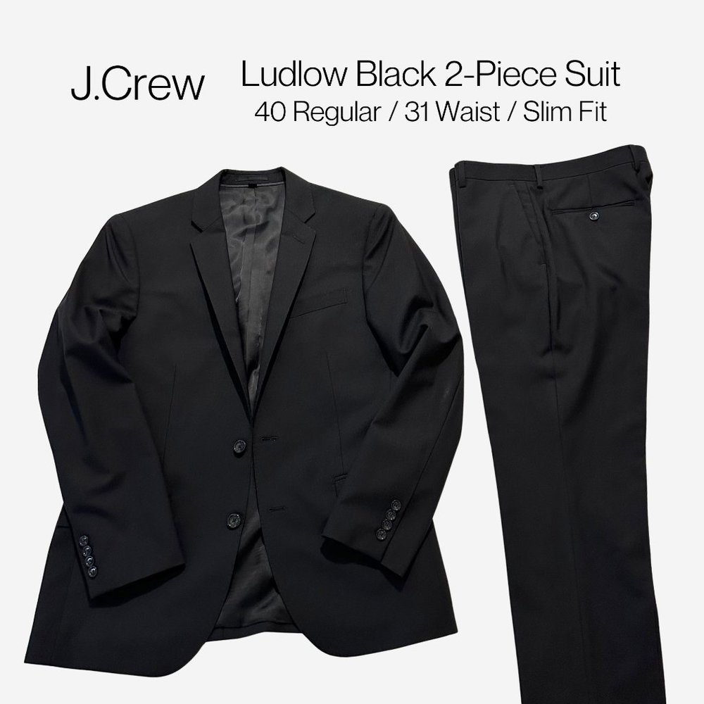 J.Crew Ludlow Italian Wool 2-Piece Slim Fit Suit | Black | 40R/31W